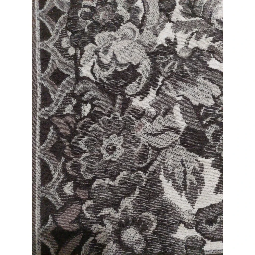 Woven Chenille Beige Brown Baroque Square Floral Throw W/ Tassels 56x56 By OPERA